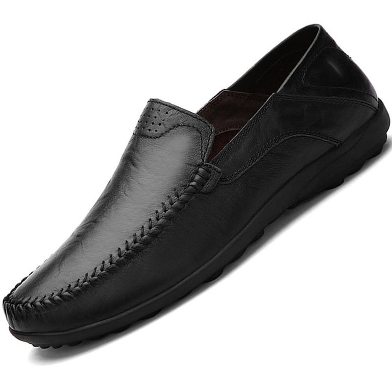 Go Tour Men's Premium Genuine Leather Casual Slip On Loafers Breathable Driving Shoes Fashion Slipper Black 11/47 - Image 1